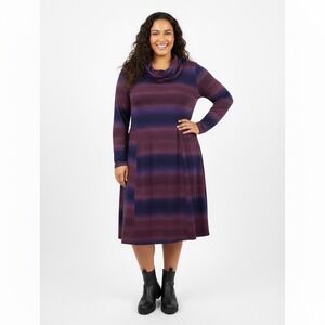 Cato A‎ Line Dress Women Plus 22 24 Purple Stripe Stretch Midi Length Scarf Work